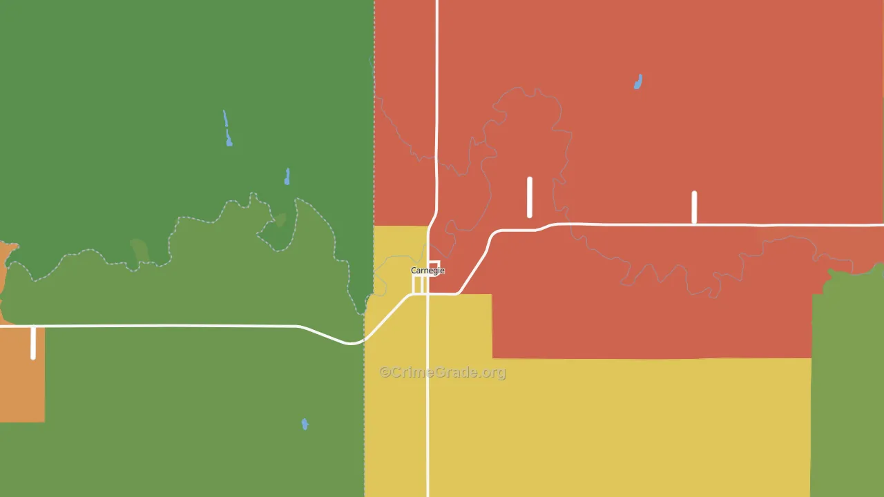 Carnegie, OK Map of Burglary Rates