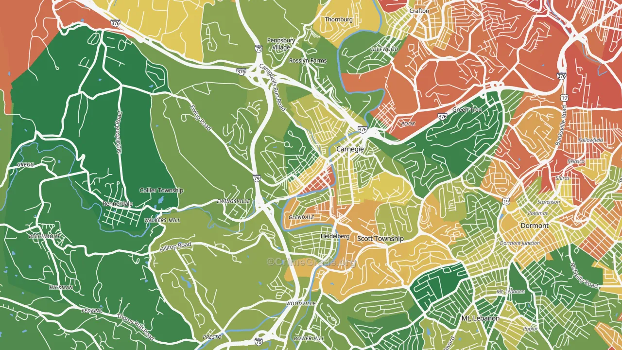 Carnegie, PA Map of Burglary Rates