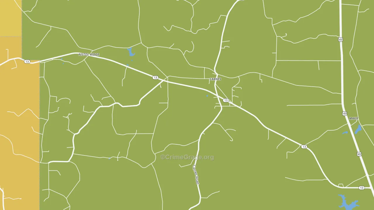 Carnes, MS Map of Burglary Rates