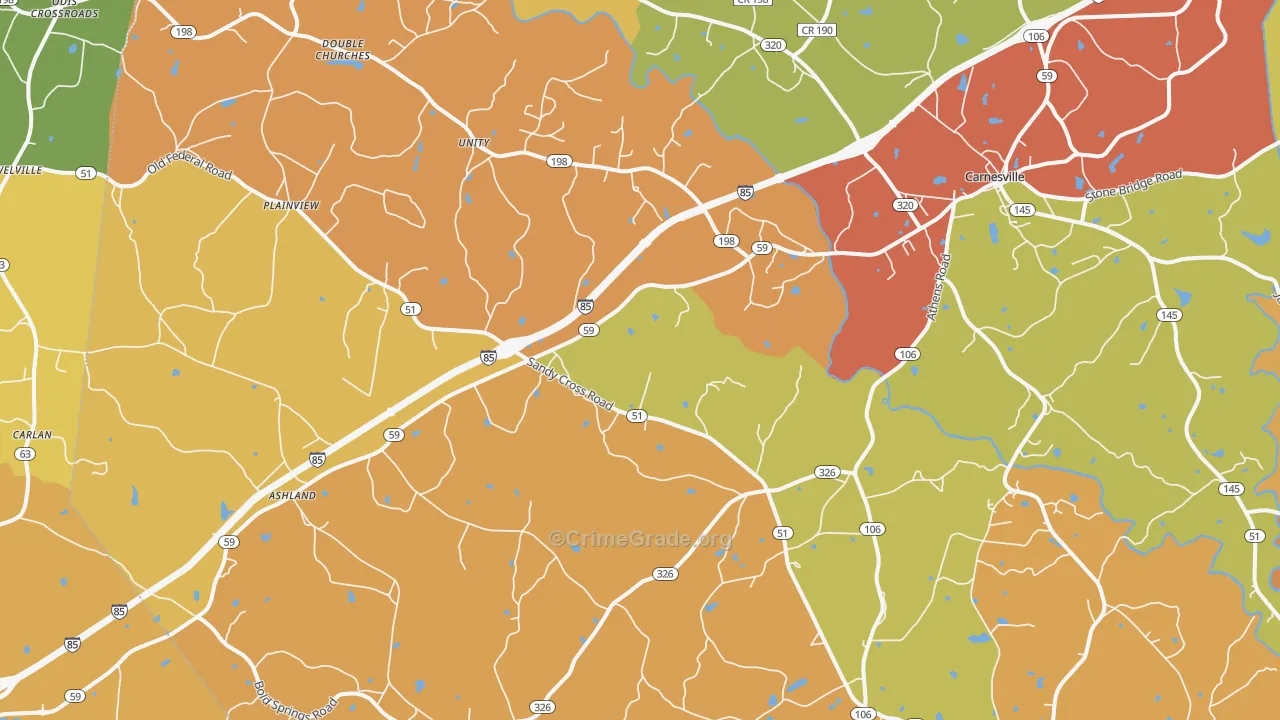 Carnesville, GA Map of Burglary Rates