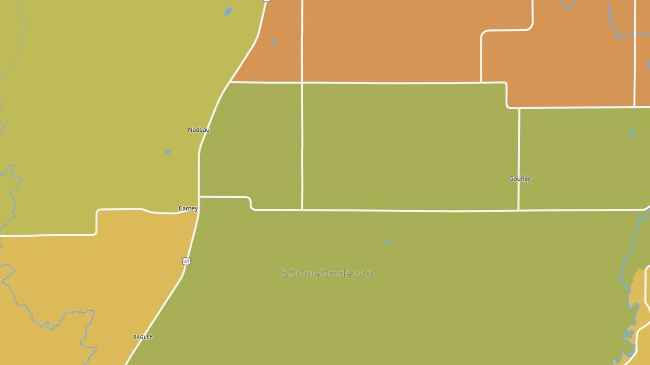 Carney, MI Map of Burglary Rates
