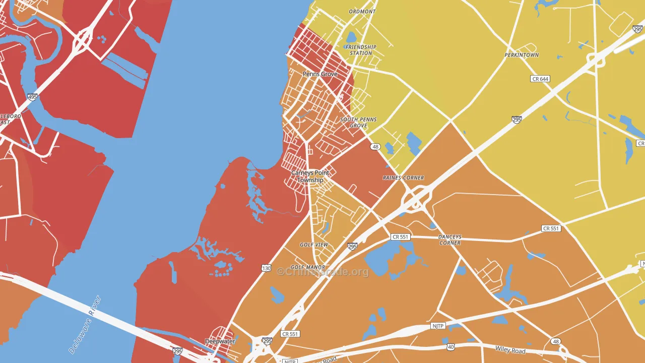 Carneys Point, NJ Map of Burglary Rates