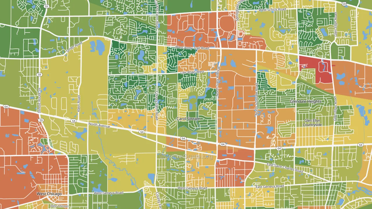 Carol Stream, IL Map of Burglary Rates