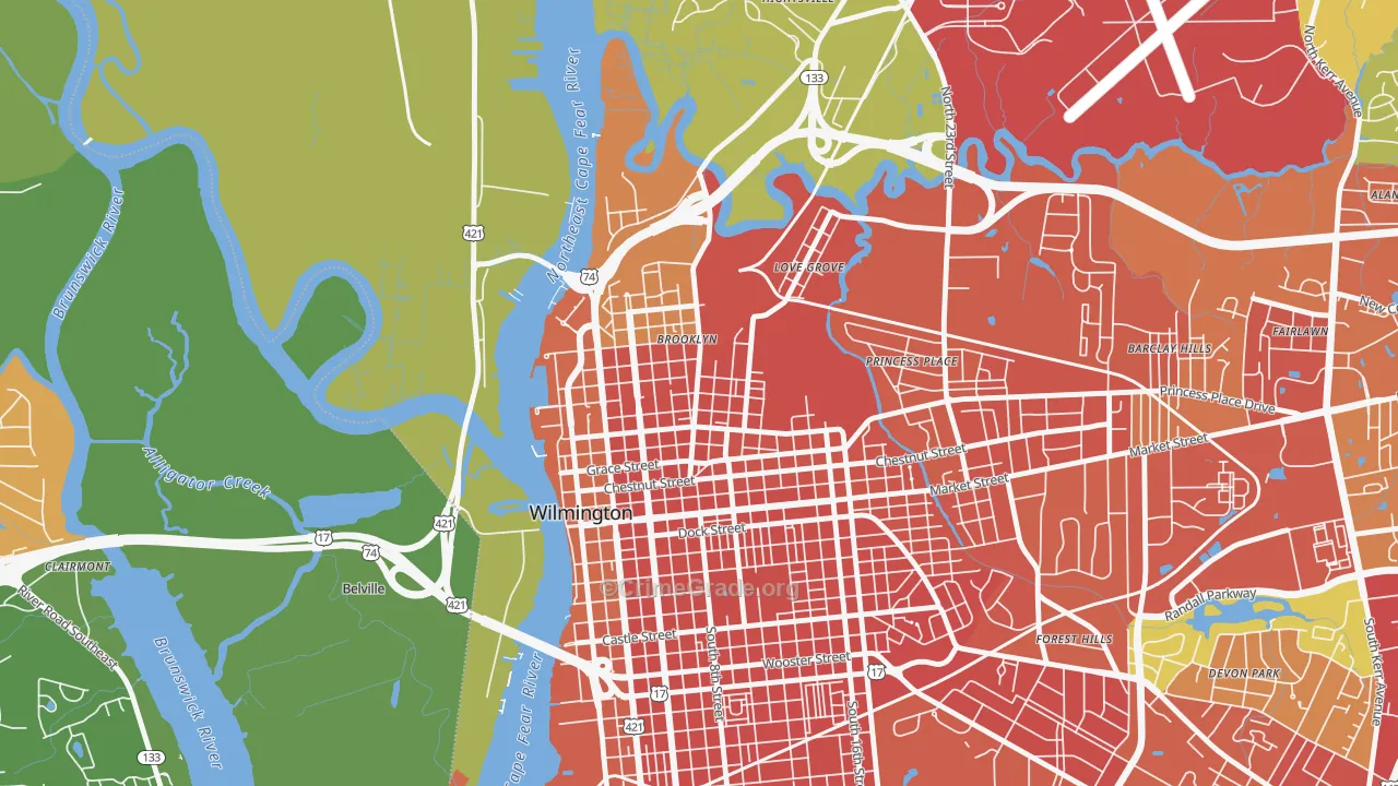 Carolina Heights, Wilmington, NC Map of Burglary Rates