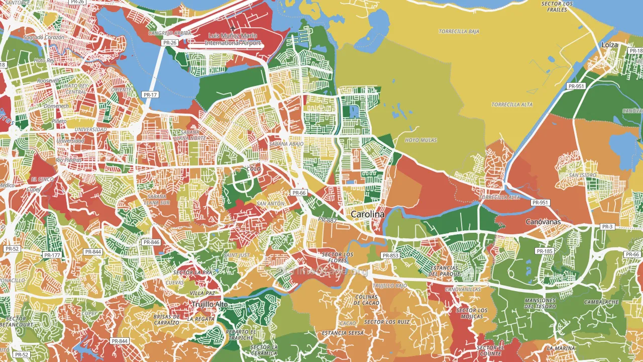 Carolina Municipio, PR Map of Burglary Rates