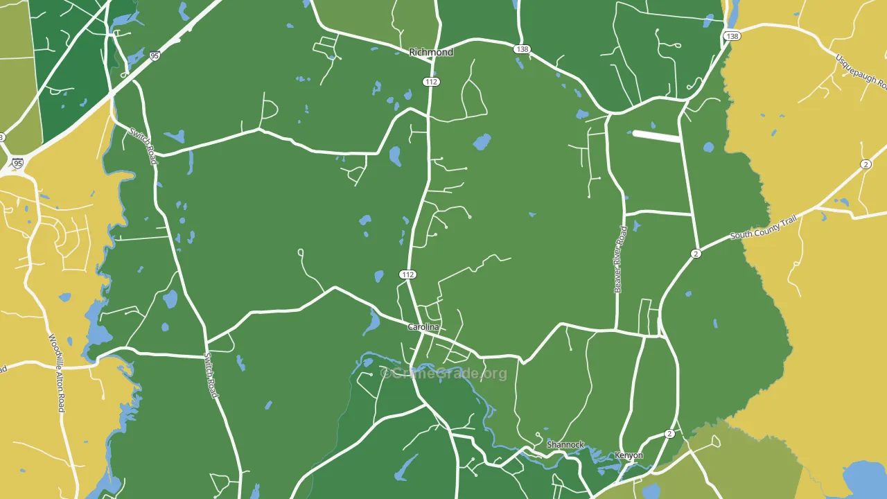 Carolina, RI Map of Burglary Rates