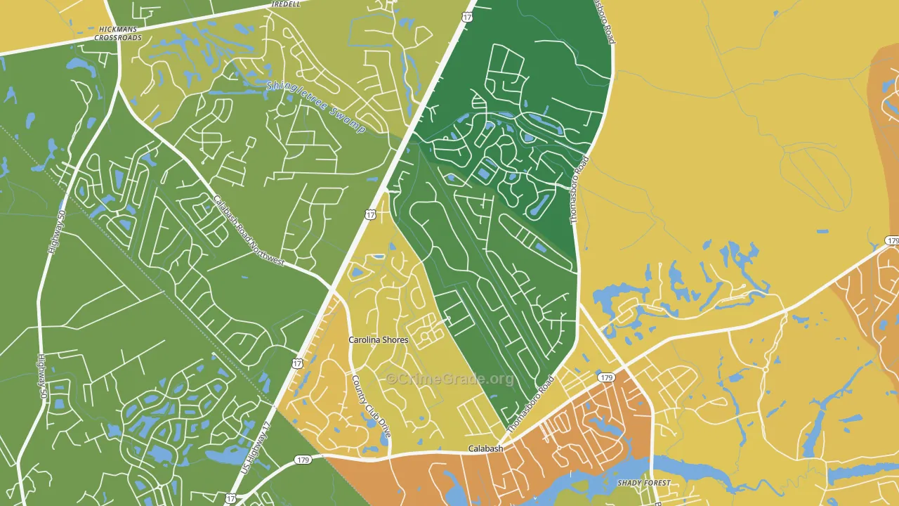Carolina Shores, NC Map of Burglary Rates
