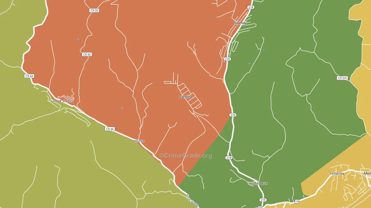 Carolina, WV Map of Burglary Rates