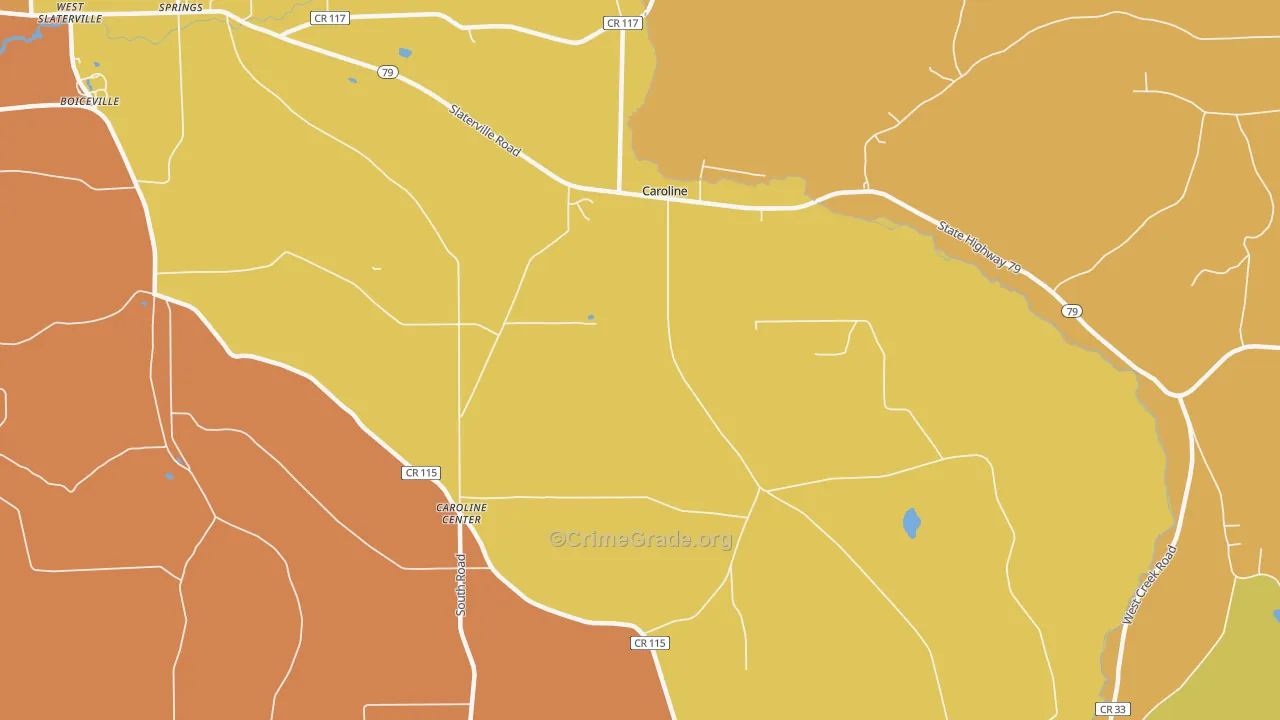 Caroline Center, NY Map of Burglary Rates