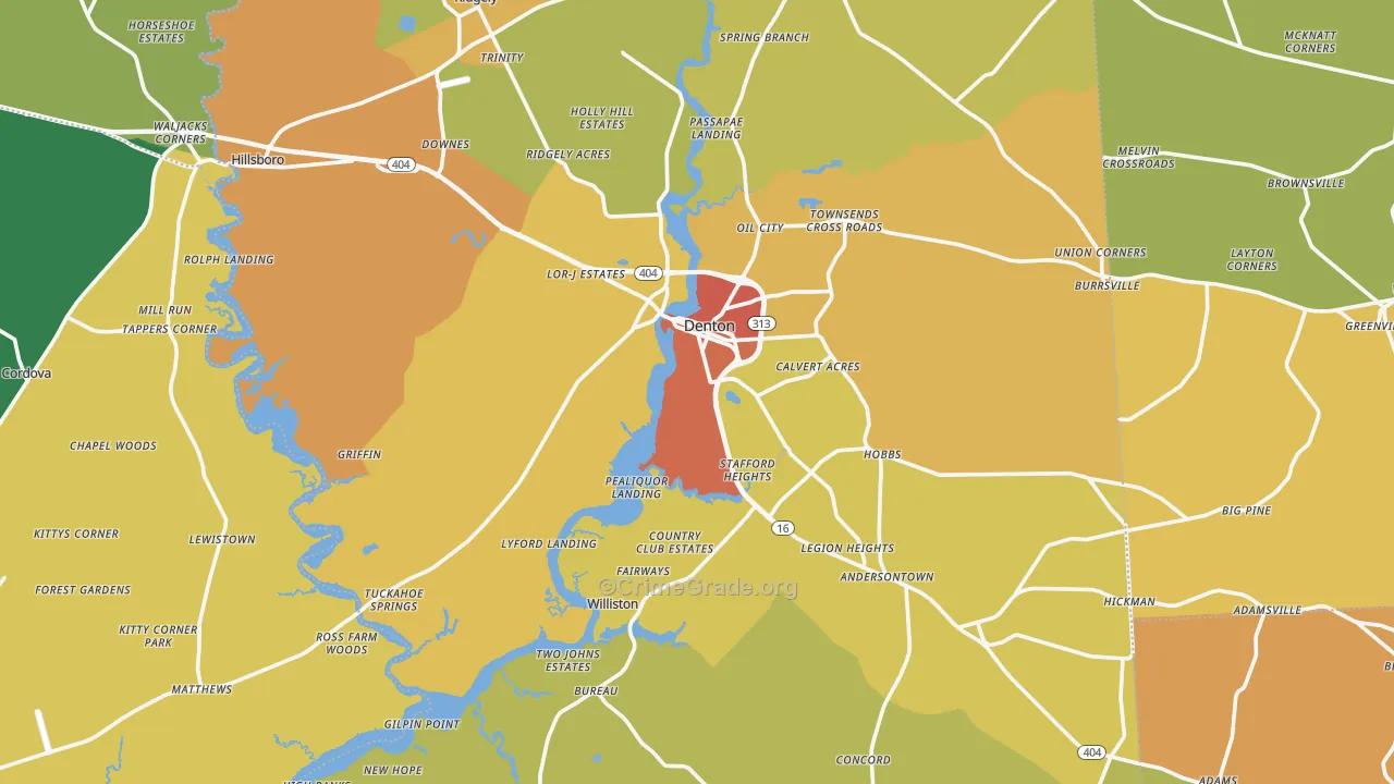 Caroline County, MD Map of Burglary Rates