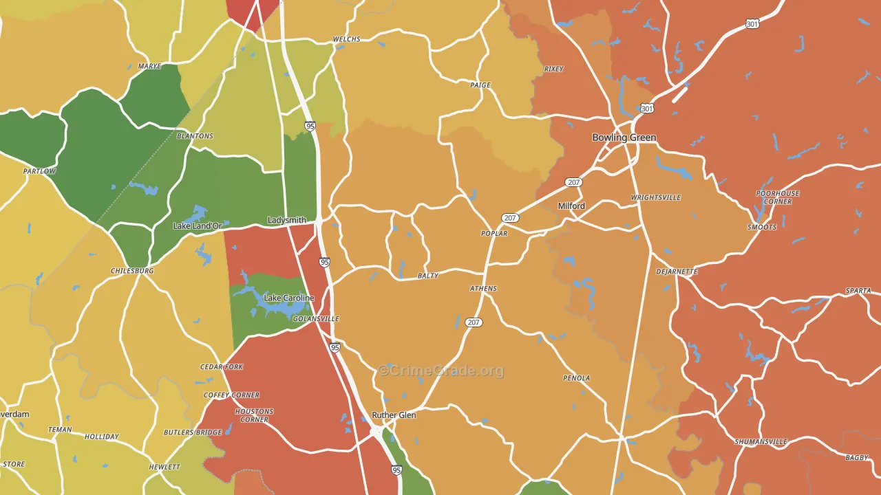 Caroline County, VA Map of Burglary Rates