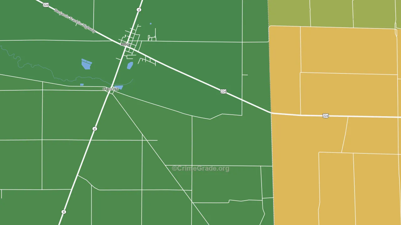 Caroline, OH Map of Burglary Rates