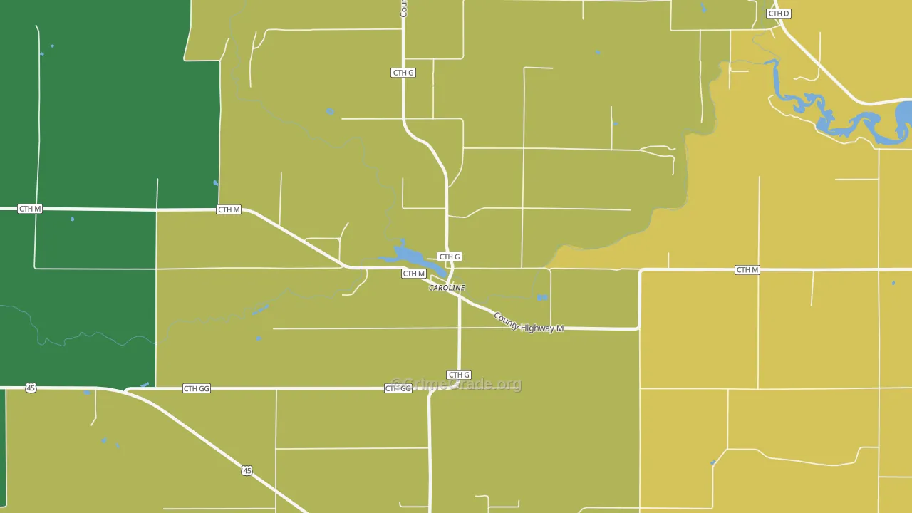 Caroline, WI Map of Burglary Rates