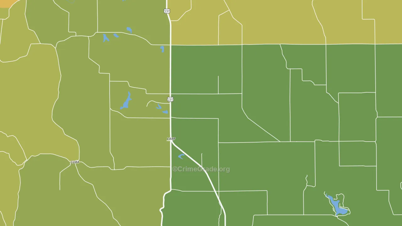 Carp, IN Map of Burglary Rates