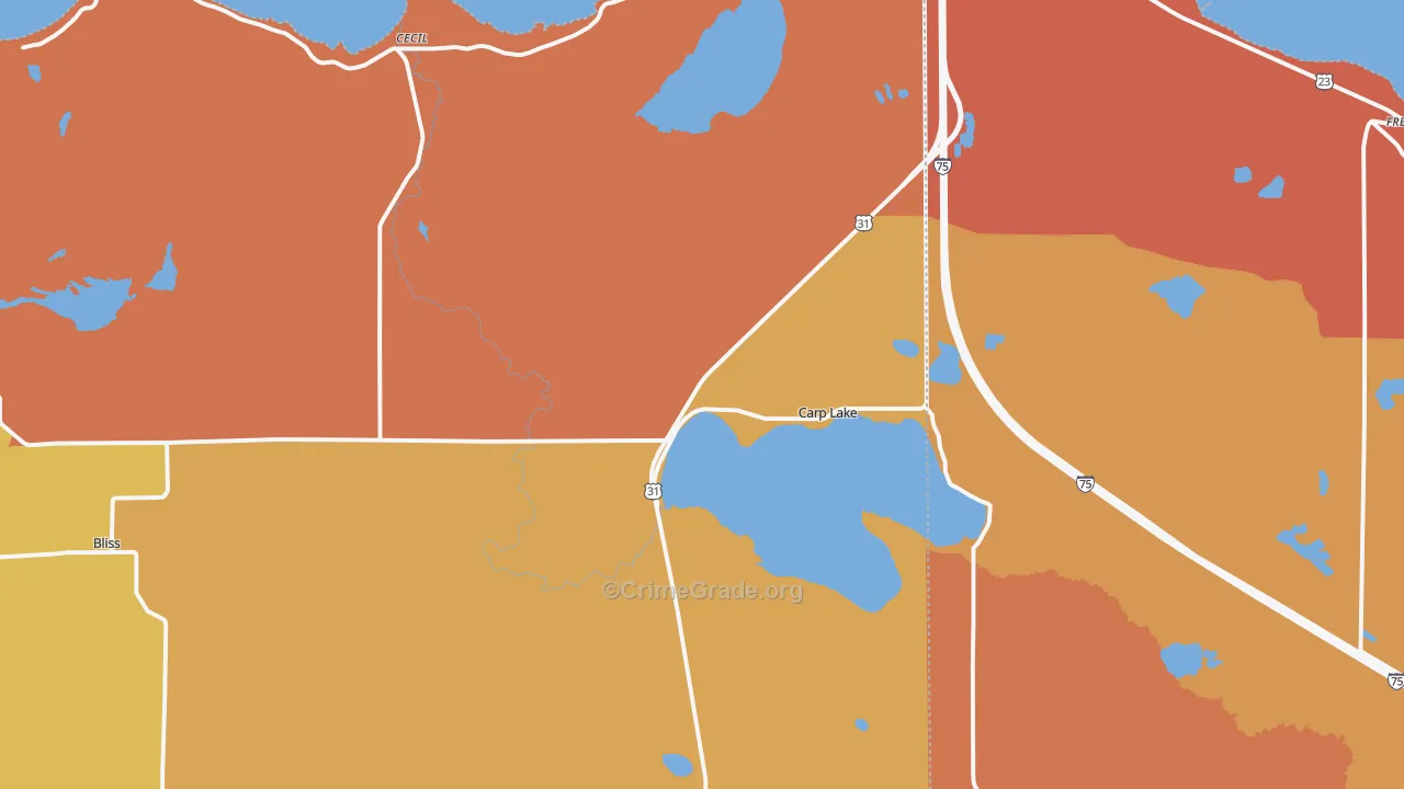 Carp Lake, MI Map of Burglary Rates