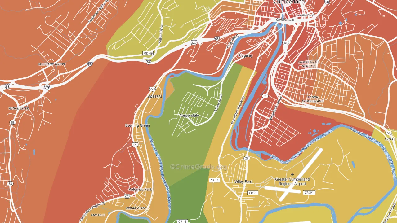 Carpendale, WV Map of Burglary Rates
