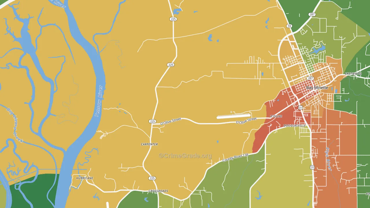 Carpenter, AL Map of Burglary Rates