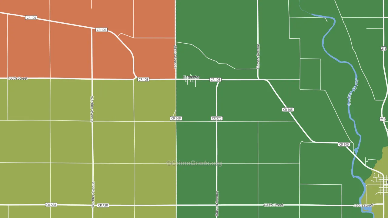 Carpenter, IA Map of Burglary Rates