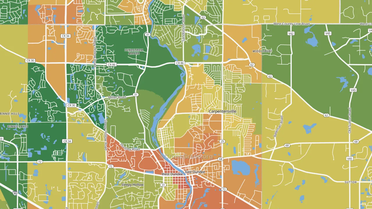 Carpentersville, IL Map of Burglary Rates