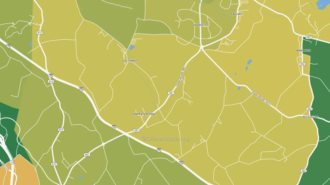 Carpentertown, PA Map of Burglary Rates