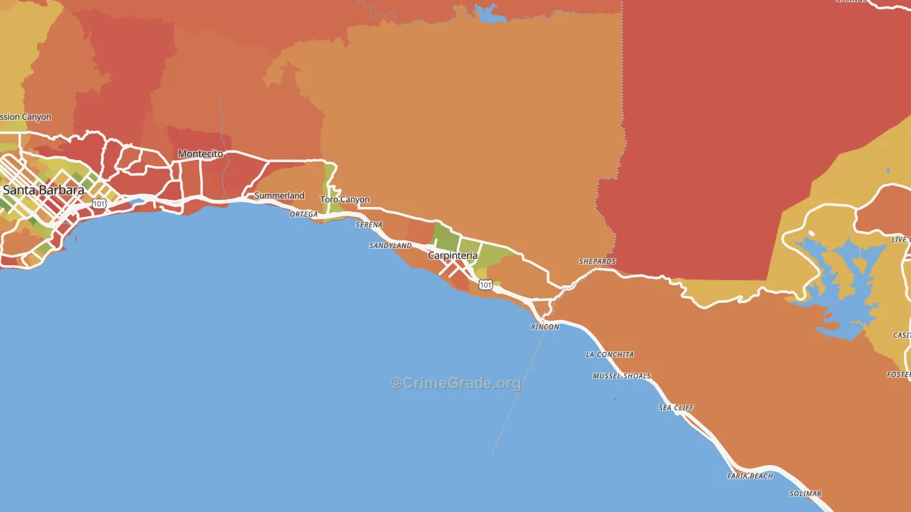 Carpinteria, CA Map of Burglary Rates