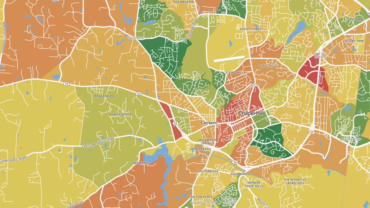 Carrboro, NC Map of Burglary Rates