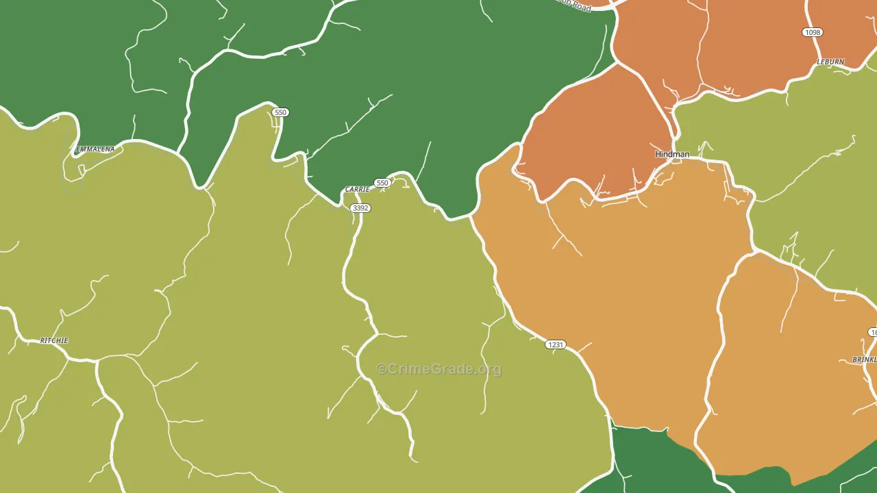 Carrie, KY Map of Burglary Rates