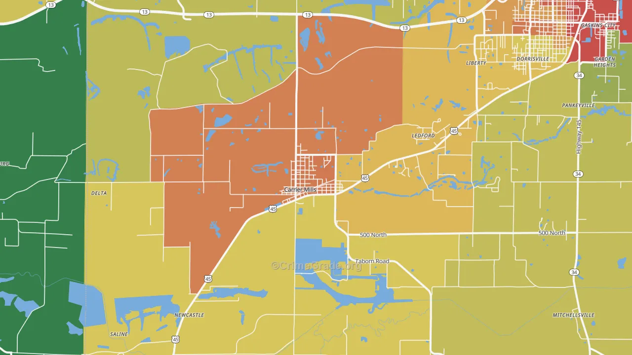 Carrier Mills, IL Map of Burglary Rates