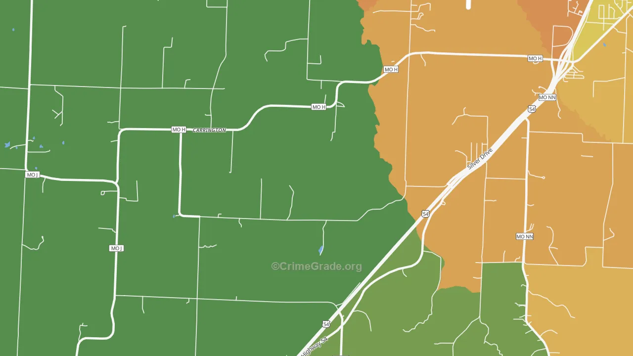 Carrington, MO Map of Burglary Rates