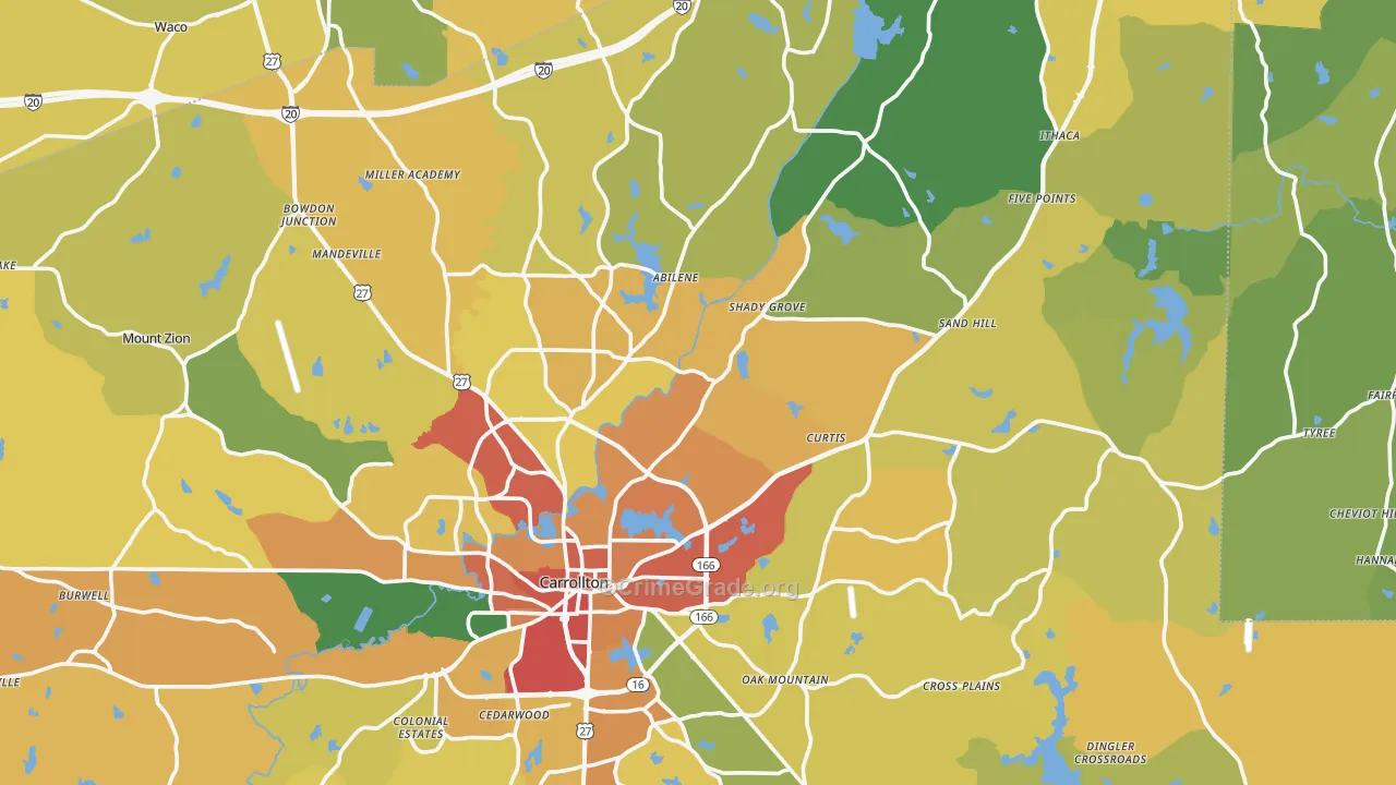 Carroll County, GA Map of Burglary Rates