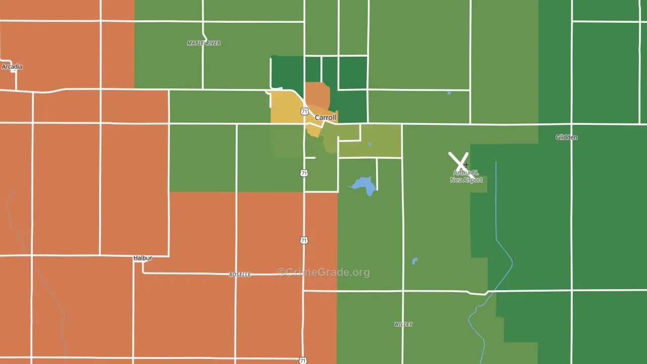 Carroll County, IA Map of Burglary Rates