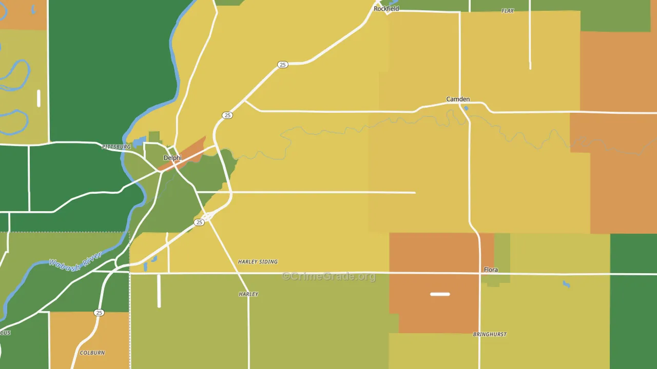 Carroll County, IN Map of Burglary Rates