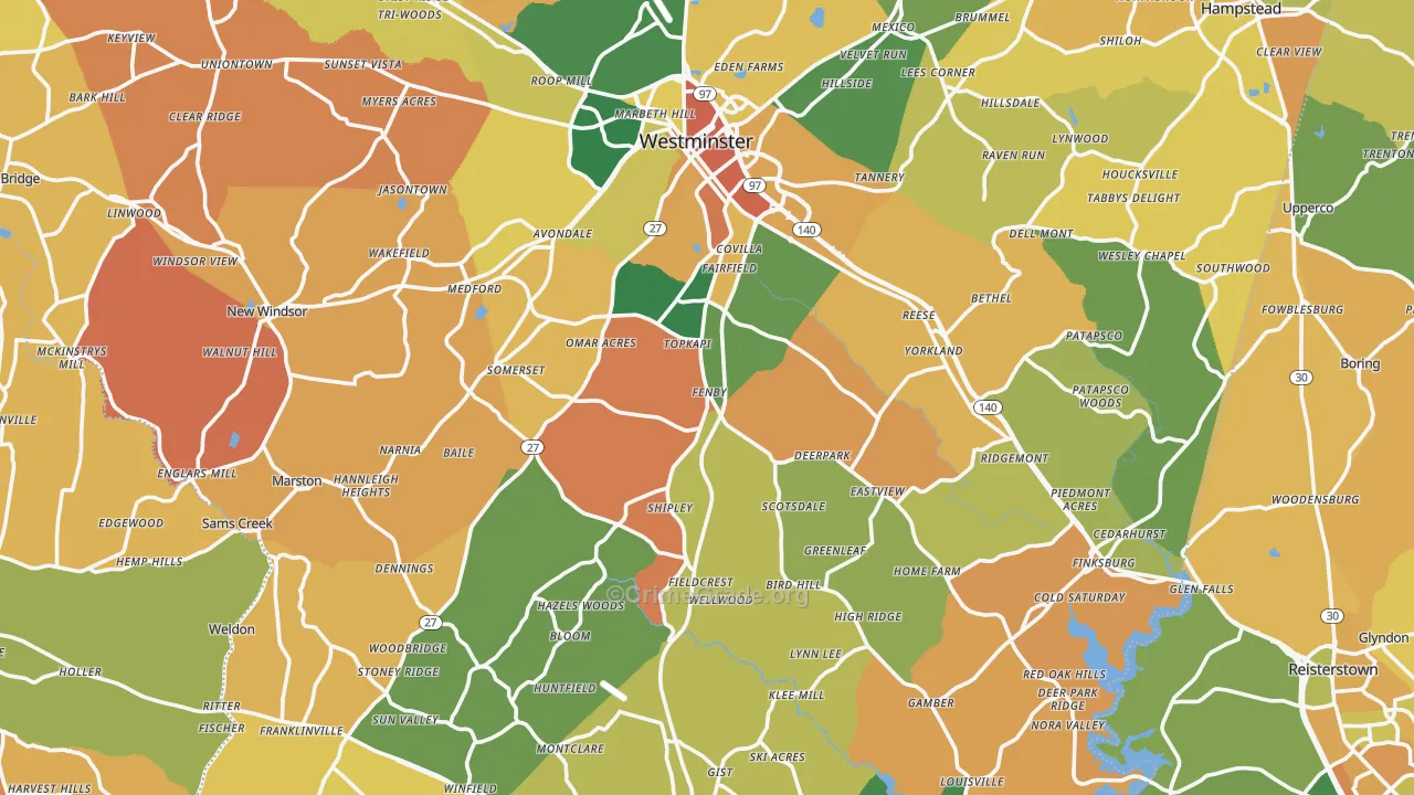 Carroll County, MD Map of Burglary Rates