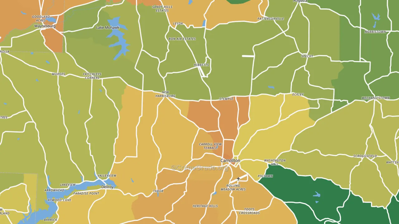 Carroll County, OH Map of Burglary Rates