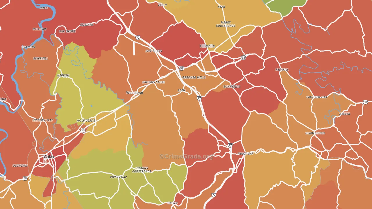 Carroll County, VA Map of Burglary Rates