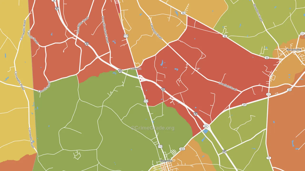 Carroll, NC Map of Burglary Rates