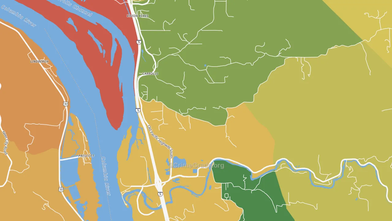 Carrolls, WA Map of Burglary Rates