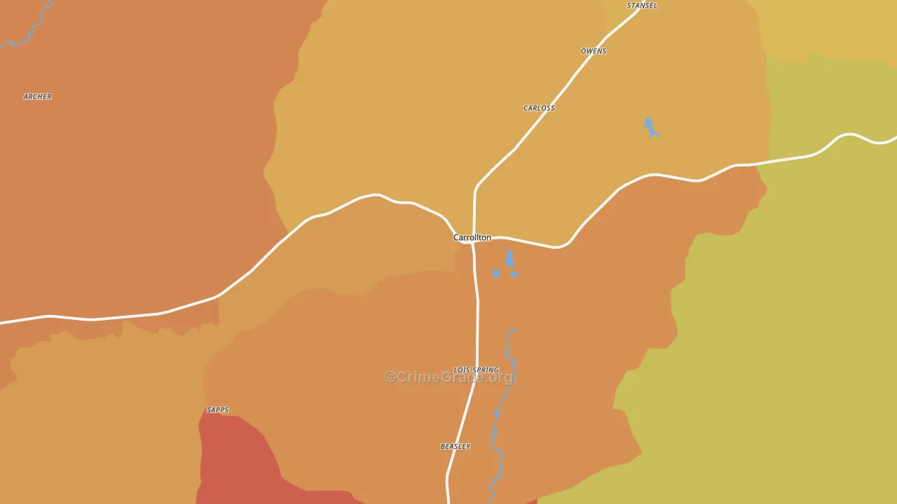 Carrollton, AL Map of Burglary Rates