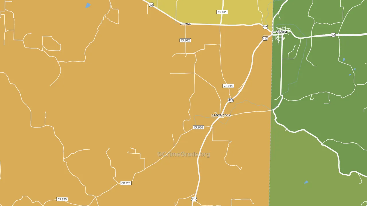 Carrollton, AR Map of Burglary Rates