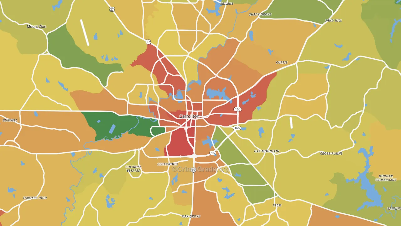 Carrollton, GA Map of Burglary Rates