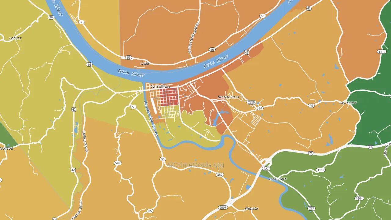 Carrollton, KY Map of Burglary Rates
