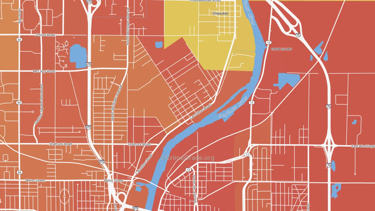 Carrollton, MI Map of Burglary Rates