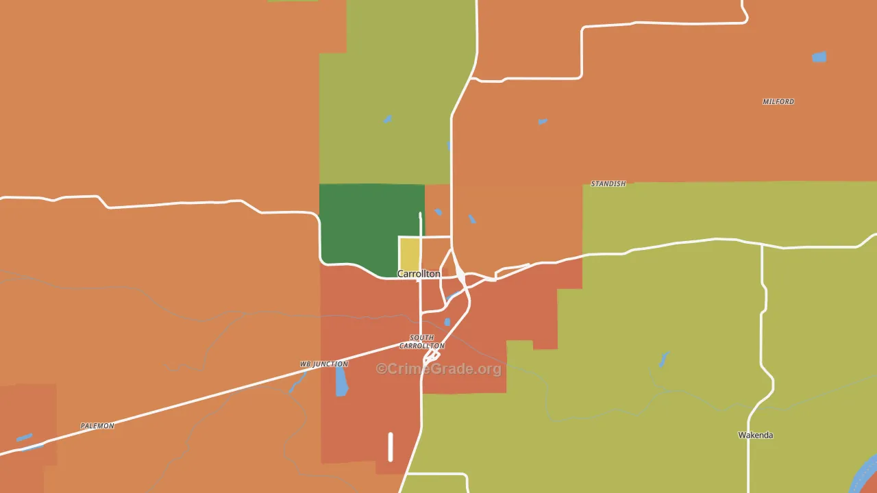 Carrollton, MO Map of Burglary Rates