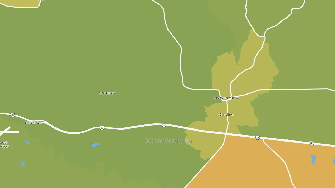 Carrollton, MS Map of Burglary Rates
