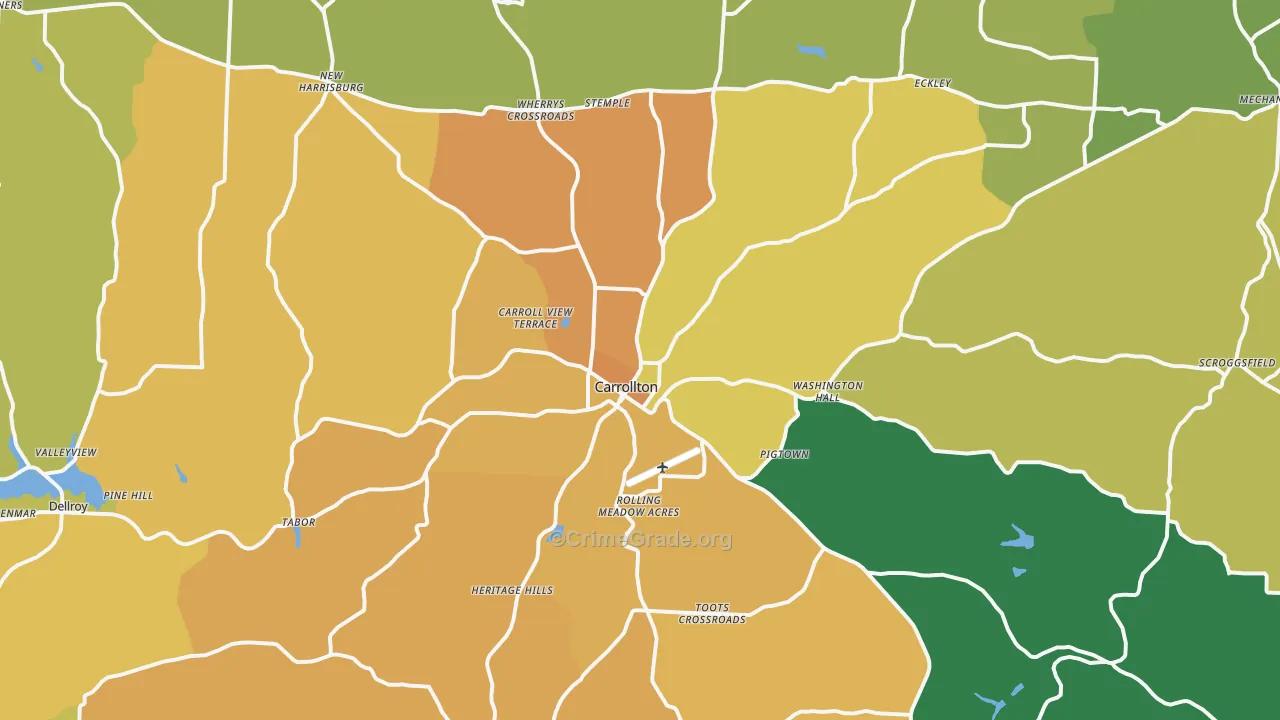 Carrollton, OH Map of Burglary Rates