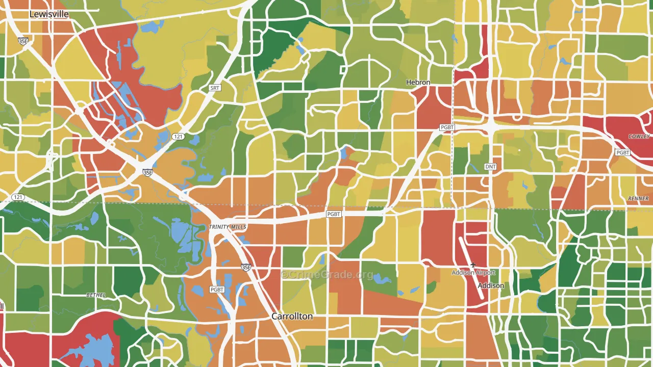 Carrollton, TX Map of Burglary Rates