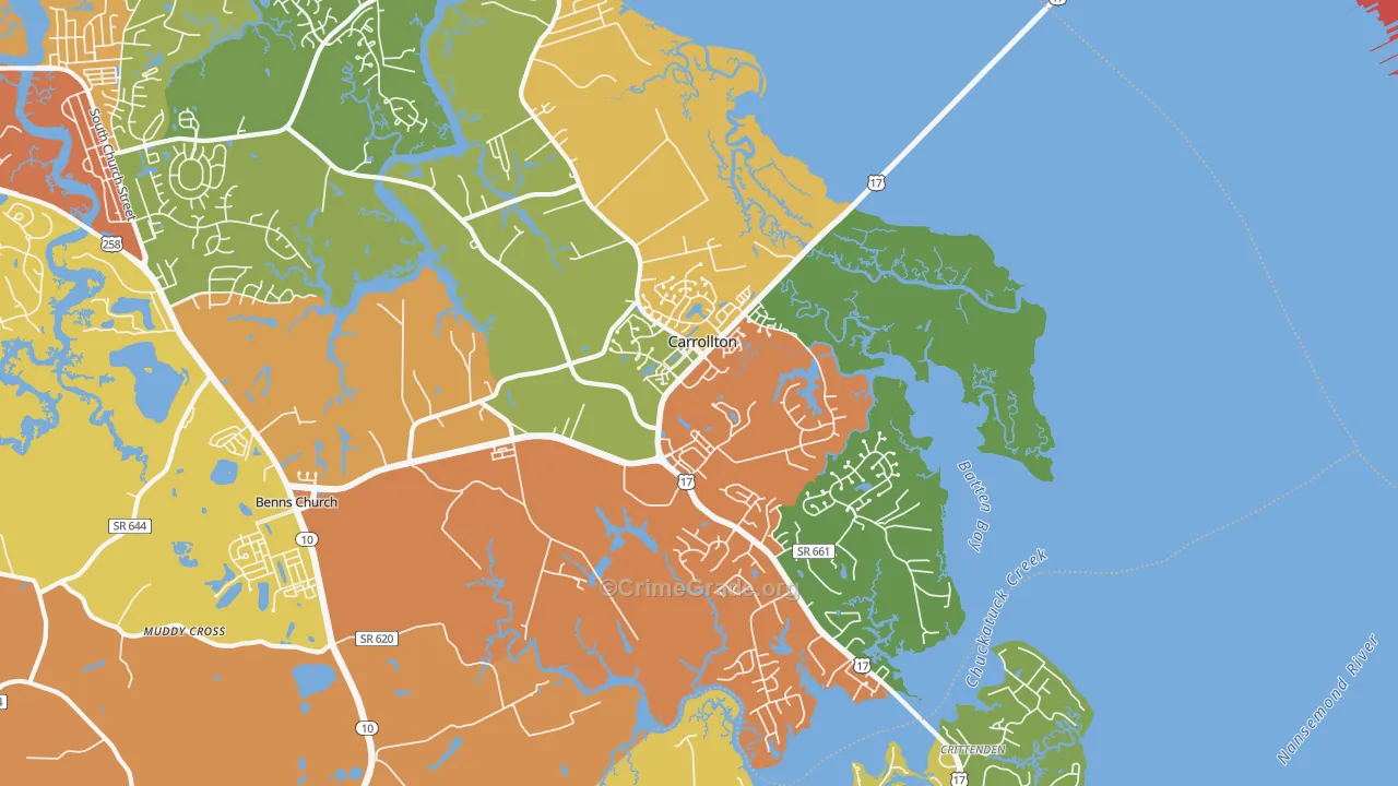 Carrollton, VA Map of Burglary Rates