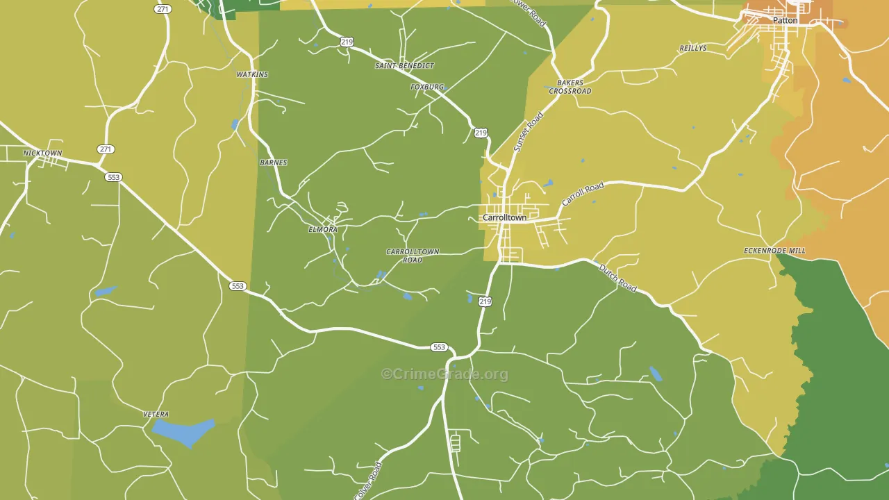 Carrolltown, PA Map of Burglary Rates