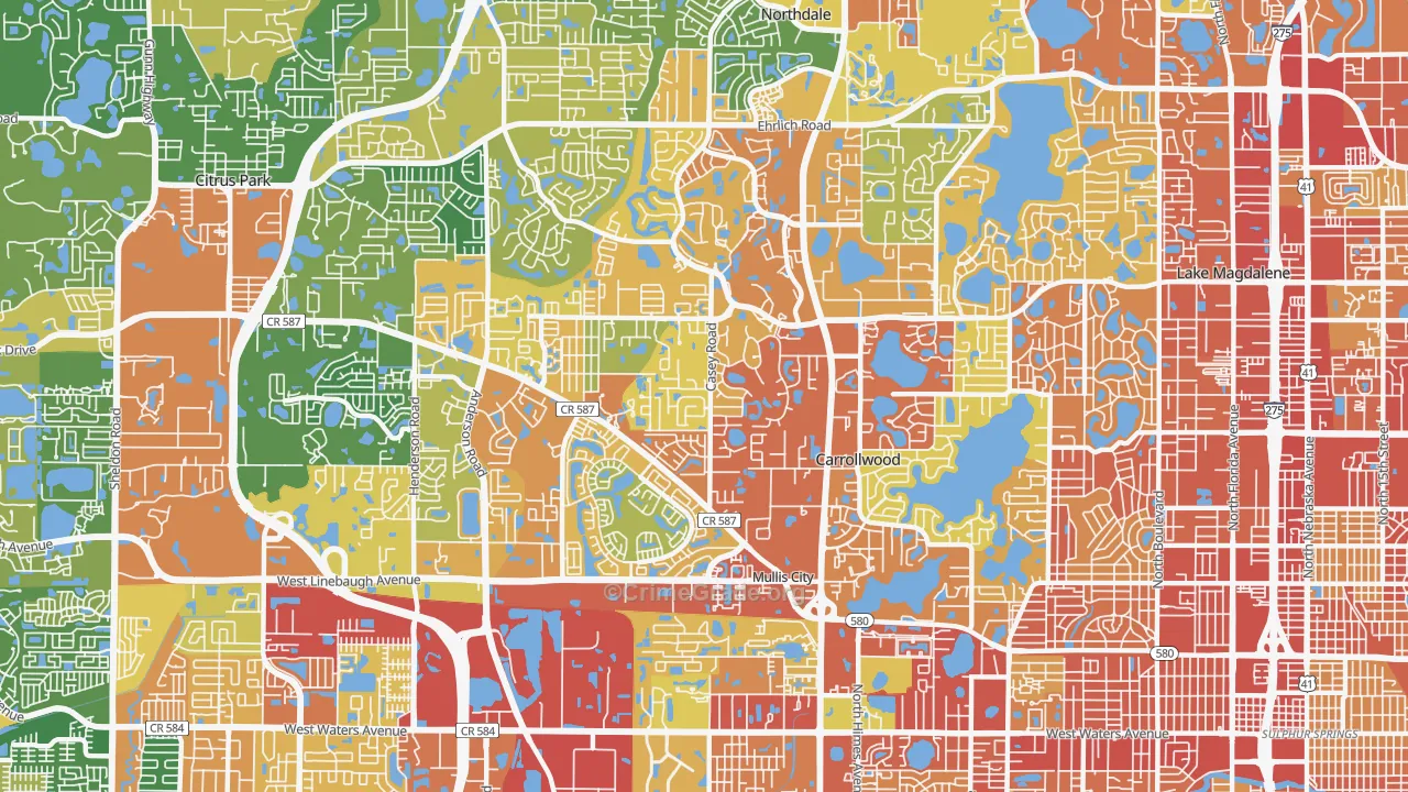 Carrollwood, Tampa, FL Map of Burglary Rates