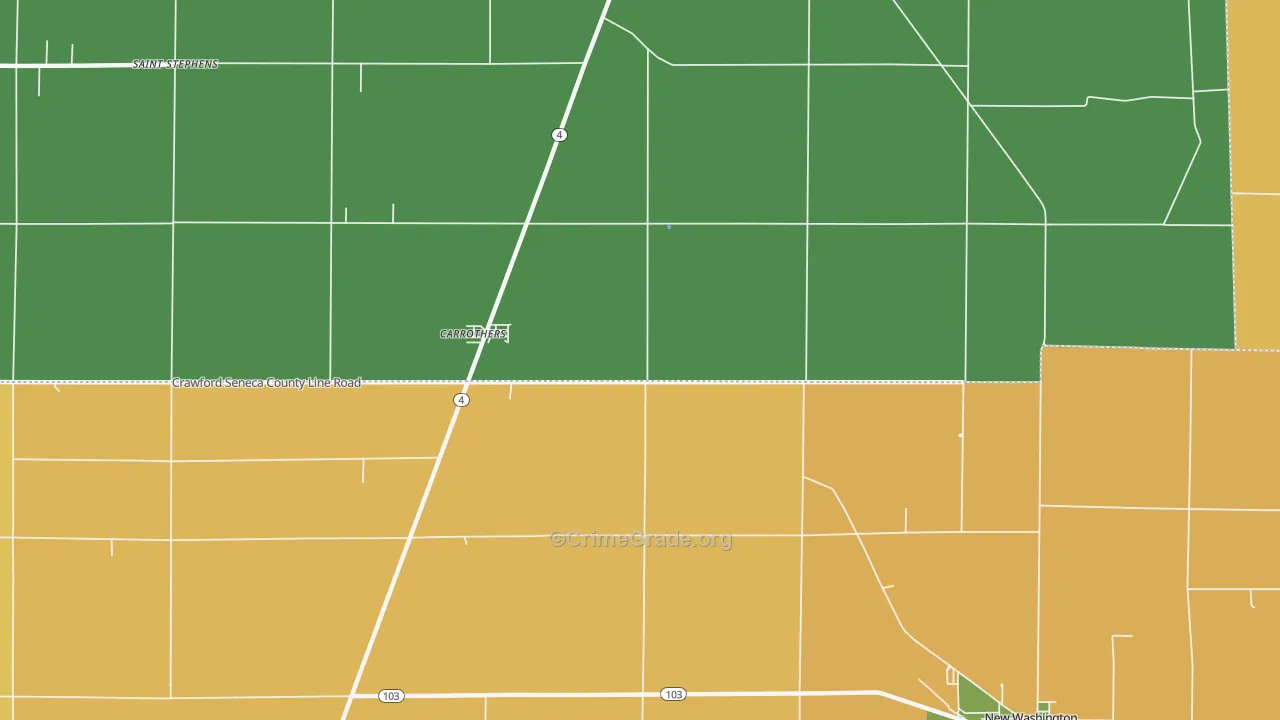 Carrothers, OH Map of Burglary Rates